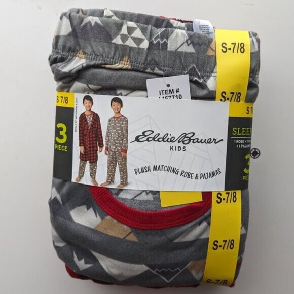 NWT Eddie Bauer Red and Grey Pajamas Set + Robe for boys, size S (7/8) - Picture 5 of 6